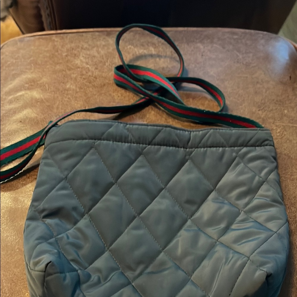 Quilted Crossbody Bag with Striped Strap